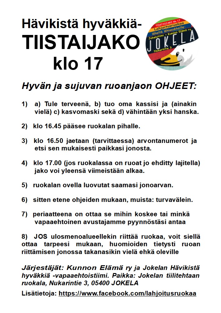 Vapaaehtoisvoimin yhä toteutettavan Jokelan Hävikistä hyväkkiä -lahjoitusruoka-aputoiminnan jatkuvuuden turvaaminen vuosiksi 2023 ja 2024: 5200€ #3014