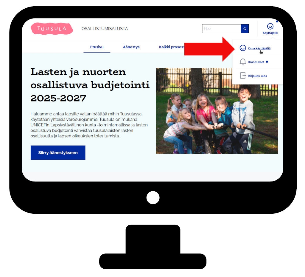 Oma käyttäjätili -linkki tietokoneella