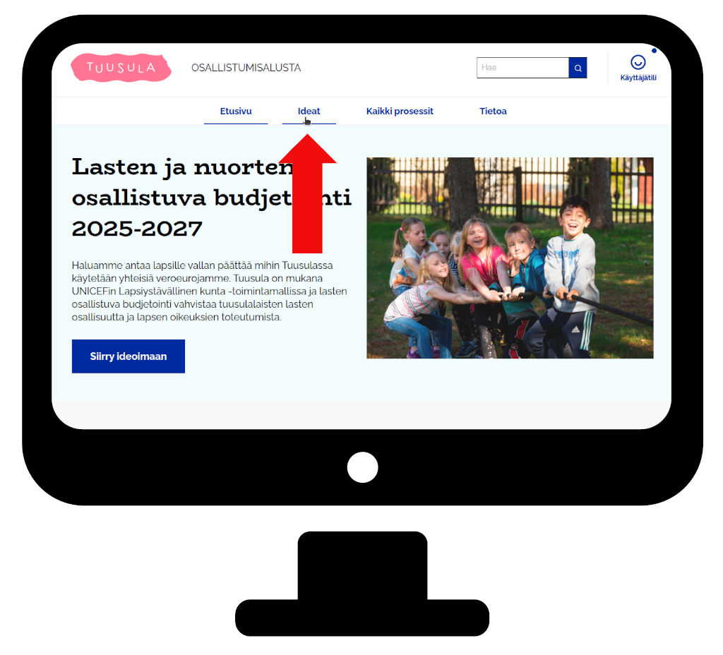 Ideat-linkki tietokoneella päävalikossa