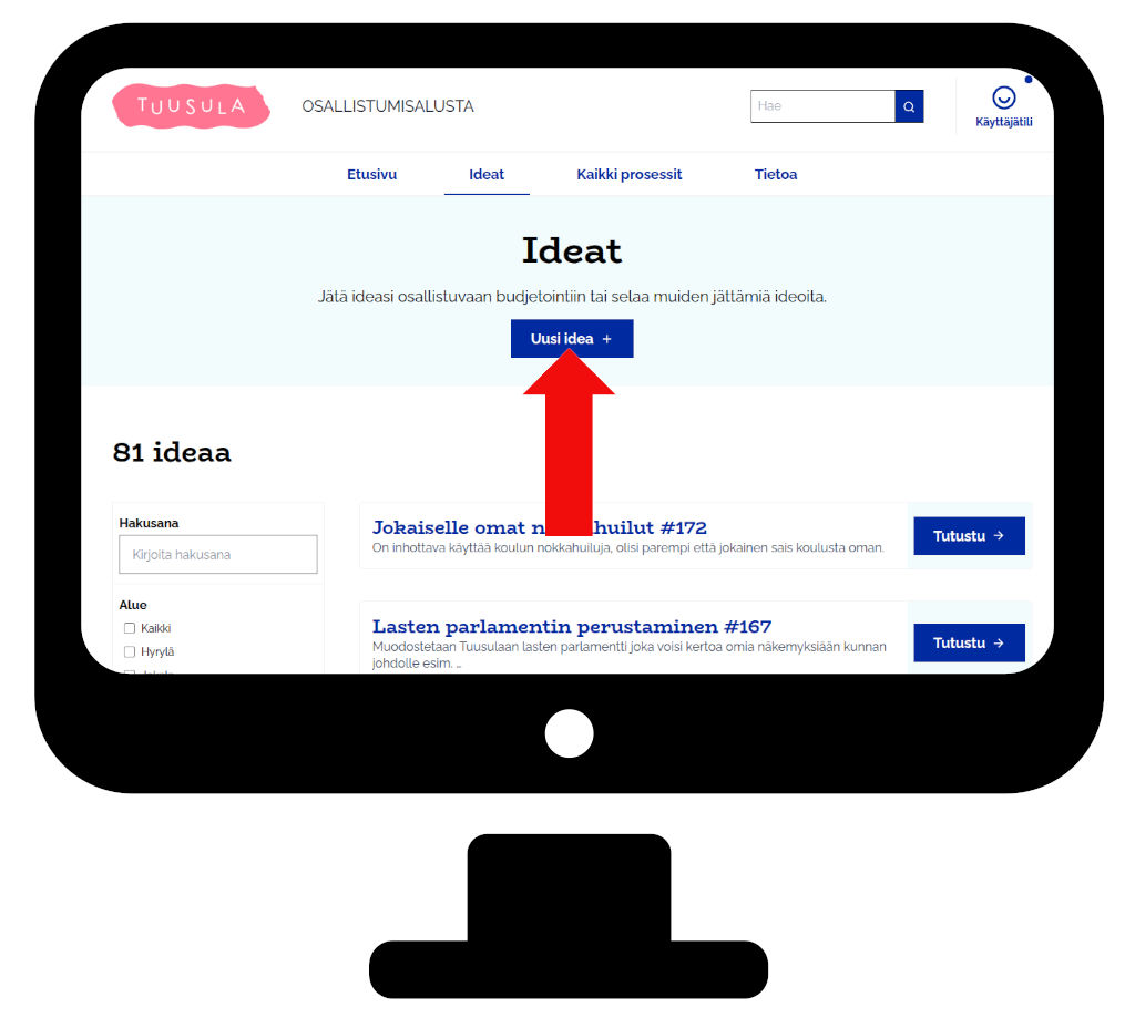 Uusi idea -painike tietokoneella